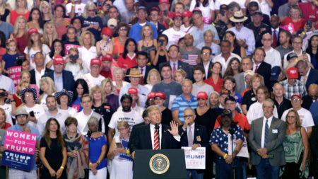 President Trump speaks to a crowd of supporters at the Phoenix Convention Center during a rally Aug. 22.
