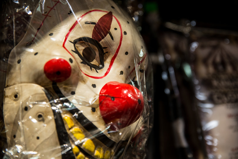 A creepy clown mask on display at Total Fright in Crystal City, Va.
