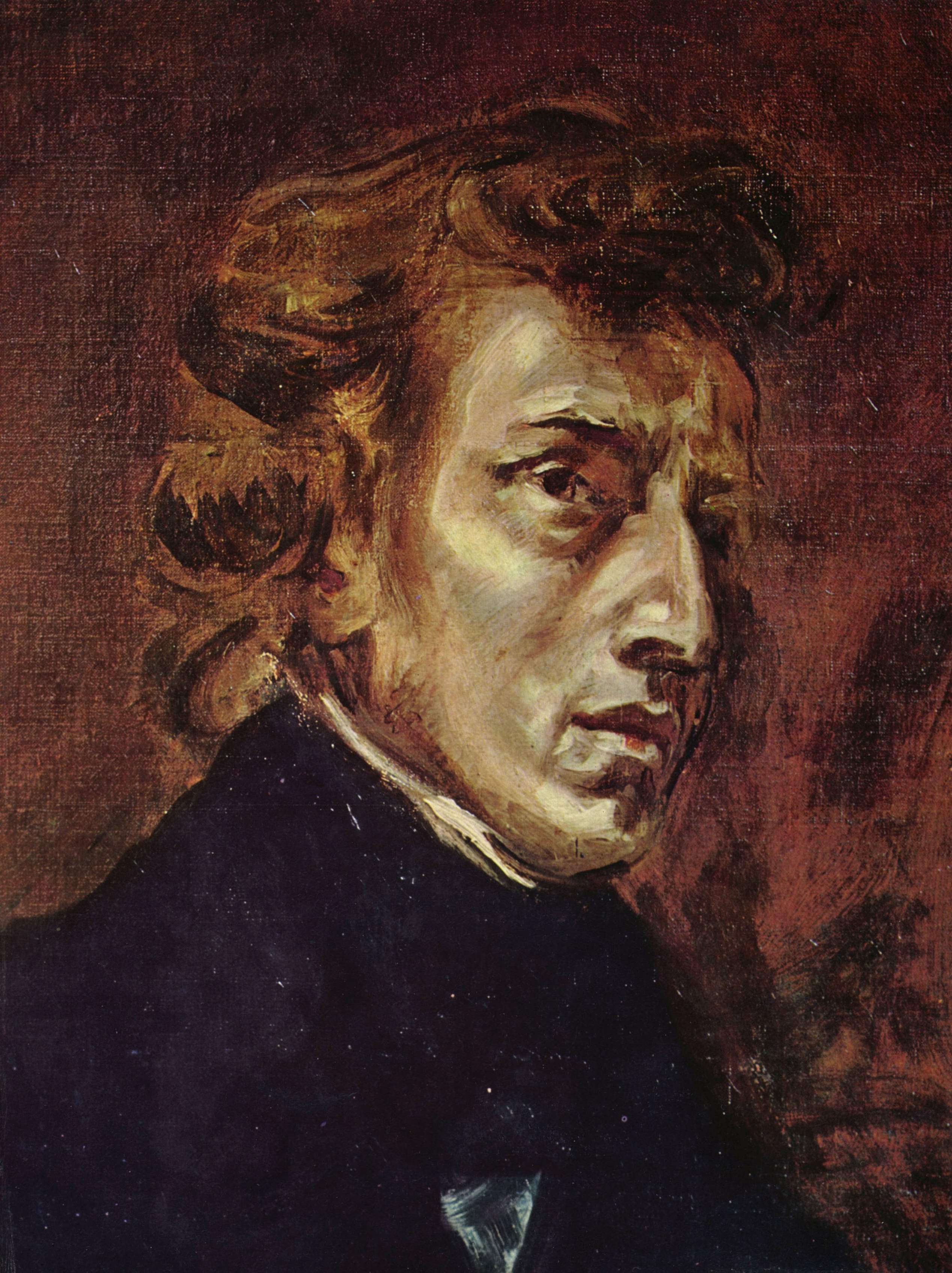 Portrait of Frédéric Chopin by Eugène Delacroix, oil on canvas, 1838.