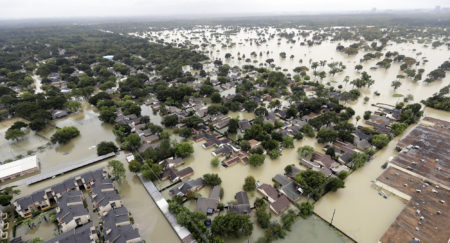 Hurricane Harvey dropped record rainfall on Houston neighborhoods like this one, near Addicks Reservoir.