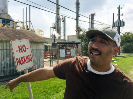 "If I smell something out here, it's bad, and I can tell you during Harvey, it smelled real bad," said Juan Flores in Galena Park, Texas, about a leak that caused strong gasoline odors to waft through town.