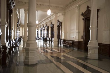 An empty corridor at the Capitol.
