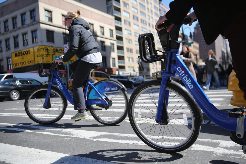 Citi Bike users pedal through the streets of Manhattan. Some members of Generation Z, the younger generation following the millennials, are less inclined to own cars and lean more toward bike-sharing and ride-sharing services.