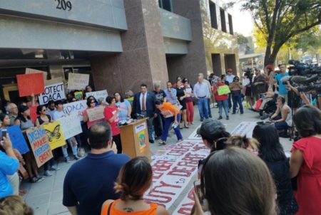 DACA supporters held a press conference in front of the Texas Attorney General's Office in Austin on Tuesday, Sept. 5, 2017, after the Trump administration announced the program was ending.