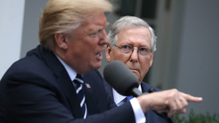 President Trump and Senate GOP Leader Mitch McConnell talk to reporters in the Rose Garden following a lunch meeting at the White House in October to combat rumors they have a strained relationship.