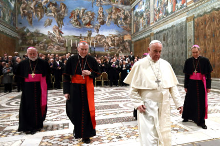Pope Francis spoke to the ambassadors to the Holy See at the Sistine Chapel on Monday
