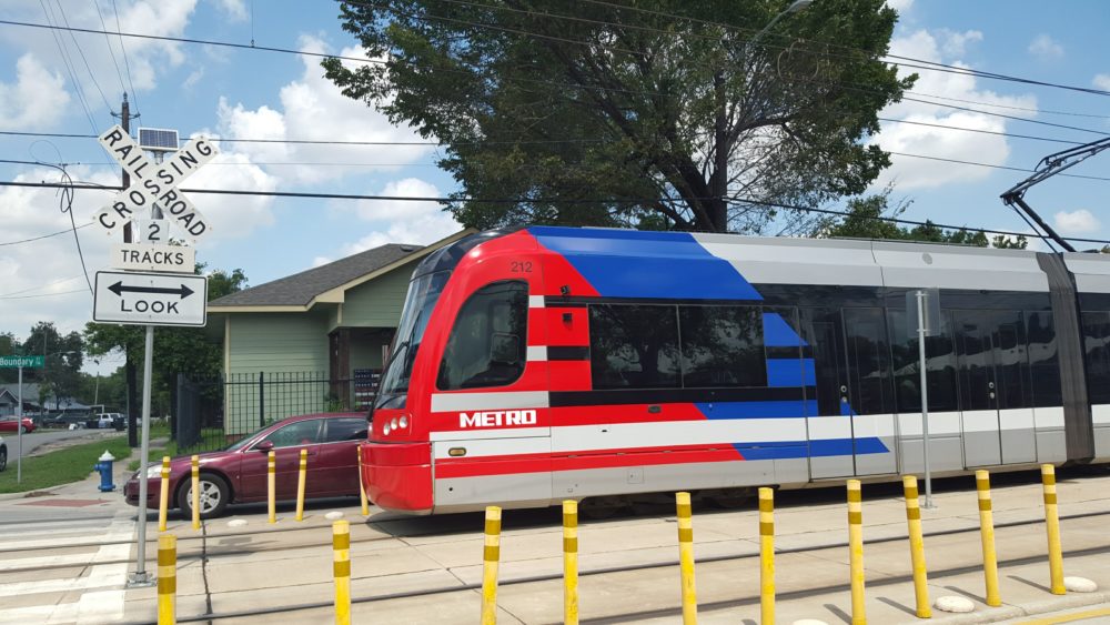 Metro light rail in Houston's Near Northside neighborhood. 