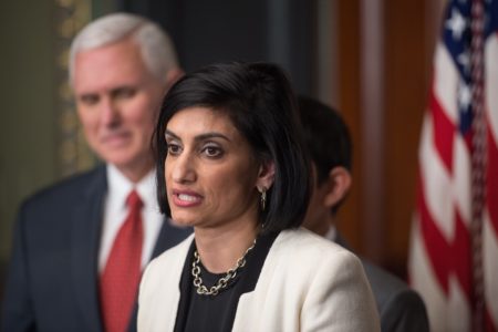 Seema Verma, administrator of the Centers for Medicare and Medicaid Services, led efforts to require work for Medicaid recipients while in charge of Indiana's program. She was sworn in as administrator of the Centers for Medicare and Medicaid Services by Vice President Pence on March 14.