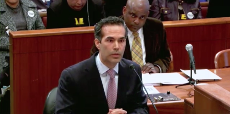 Texas Land Commissioner George P. Bush (center) testified about Harvey recovery efforts before the Texas House Committee on Urban Affairs during a hearing held in Houston on January 18th 2018.