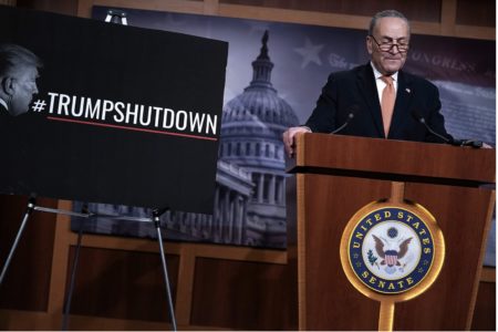 Senate Minority Leader Chuck Schumer, D-N.Y., speaks during a news conference Saturday on Capitol Hill in Washington, D.C.