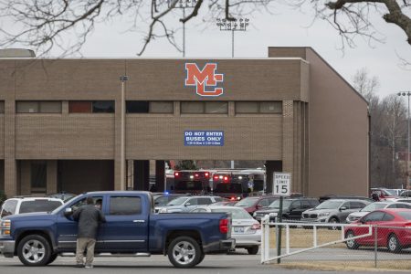 Emergency crews respond to Marshall County High School after a fatal school shooting Tuesday, Jan. 23, 2018, in Benton, Ky.