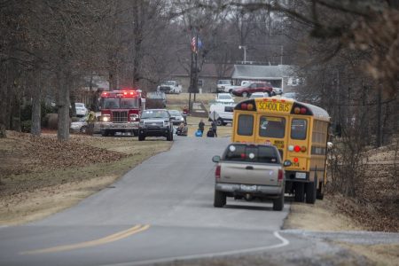 Emergency crews respond to Marshall County High School after a fatal school shooting Tuesday, Jan. 23, 2018, in Benton, Ky.
