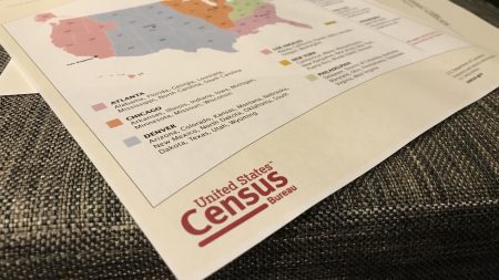 A map shows the locations of the U.S. Census Bureau's regional offices for the 2020 census.