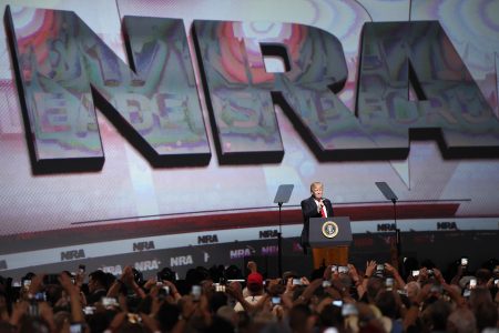President Trump speaks at the National Rifle Association's annual meeting on April 28, 2017, in Atlanta.