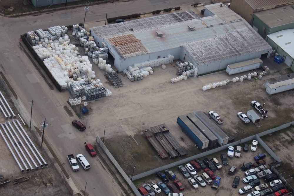 This aerial photo shows the facility Wright Containers has in Houston, which is located in the southeast part of town, in a mixed-residential-industrial commercial neighborhood.