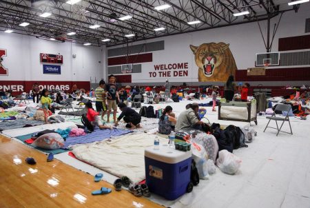 The gym at Kempner High School in Sugarland, in Fort Bend County southwest of Houston, was converted to a shelter during Hurricane Harvey.