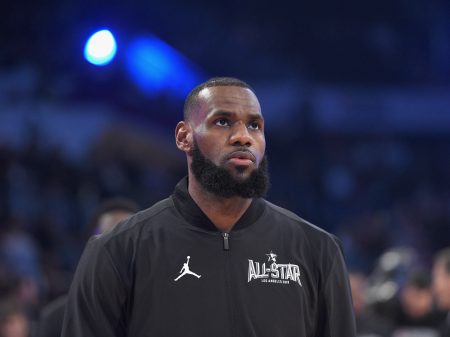 LeBron James warms up prior to the NBA All-Star Game 2018 at Staples Center in Los Angeles on Feb. 18.