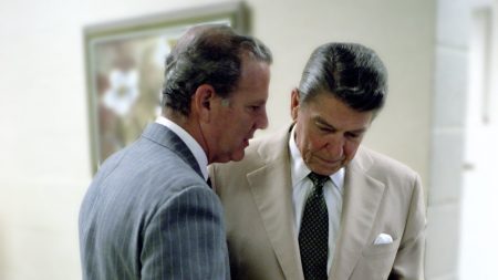 James Baker talking with Ronald Reagan