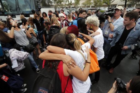 Students who survived the Florida school shooting met survivors of the Pulse Nightclub shooting before boarding buses to head to the state capitol to demand action on gun reform.