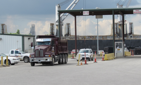 Vehicles departing the Port of Houston.
