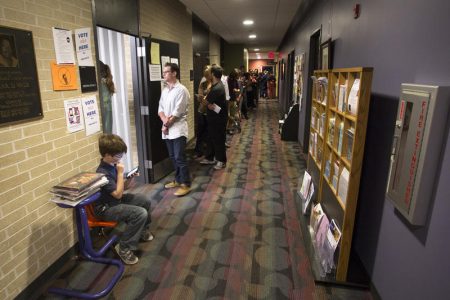 Voters line up to cast ballots in the primaries in 2016.