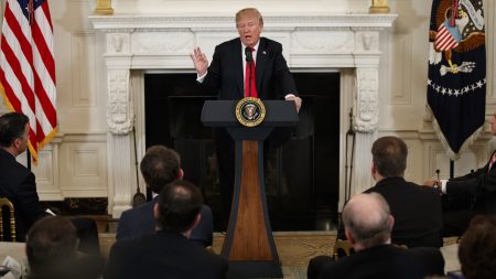 President Trump speaks during a meeting with the members of the National Governors Association at the White House on Monday.