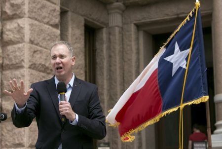 Michael Quinn Sullivan, president and CEO of Empower Texans, speaks during a Tea Party rally on the south steps of the Capitol in Austin on April 17, 2017.