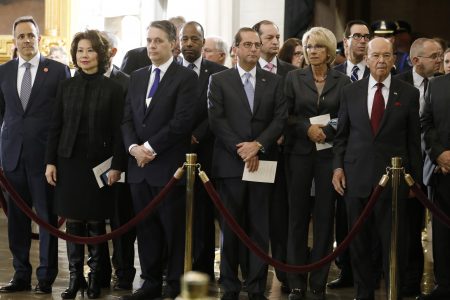 Trump administration Cabinet secretaries attend ceremonies for late evangelist Billy Graham at the U.S. Capitol on Feb. 28. At least nine current and former members of the Cabinet face accusations of abusing their office.