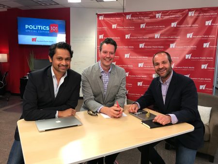 From left to right: Political experts Jay Aiyer, Brandon Rottinghaus and Jerónimo Cortina take about Texas primaries results on March 7th, 2018.