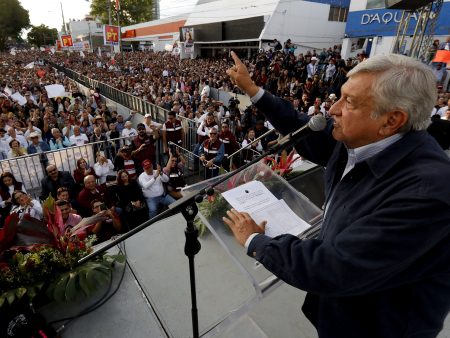 Presidential candidate and front-runner Andres Manuel Lopez Obrador delivers a speech during a rally in Guadalajara on Feb. 11. On Wednesday, he said of Cambridge Analytica: "Now that it's a worldwide scandal, people are finally paying attention."
