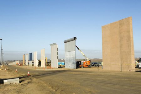 Ground views of different border wall prototypes as they take shape during the Wall Prototype Construction Project near the Otay Mesa Port of Entry on the U.S./Mexico border south of San Diego, California.
