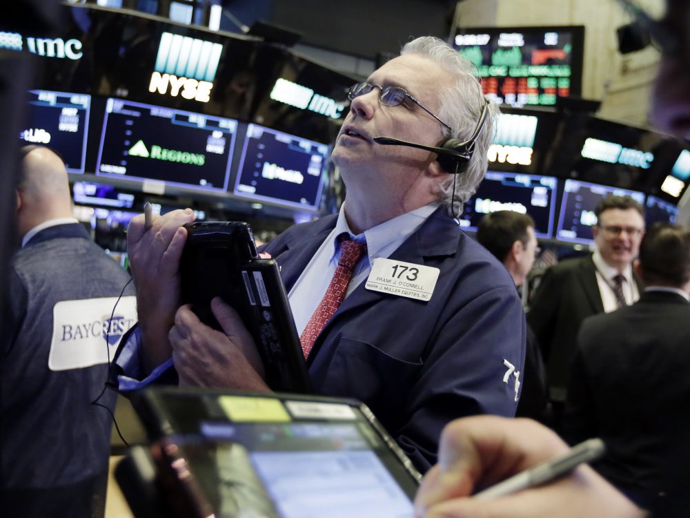 Trader Fran O'Connell works on the floor of the New York Stock Exchange. The Dow Jones industrial average rebounded sharply on Monday following a report of U.S.-China trade talks.