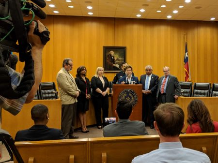 Harris County District Attorney Kim Ogg speaks to reporters on March 28, 2018.