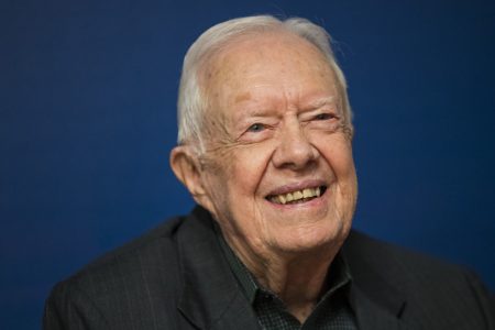 NEW YORK, NY - MARCH 26: Former U.S. President Jimmy Carter smiles during a book signing event for his new book 'Faith: A Journey For All' at Barnes & Noble bookstore in Midtown Manhattan, March 26, 2018 in New York City. Carter, 93, has been a prolific author since leaving office in 1981, publishing dozens of books. (Photo by Drew Angerer/Getty Images)