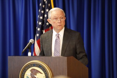 U.S. Attorney General Jeff Sessions speaks about carrying out President Donald Trump's immigration priorities at the U.S. Attorney’s Office for the Western District of Texas in Austin on Friday, Oct. 20, 2017.