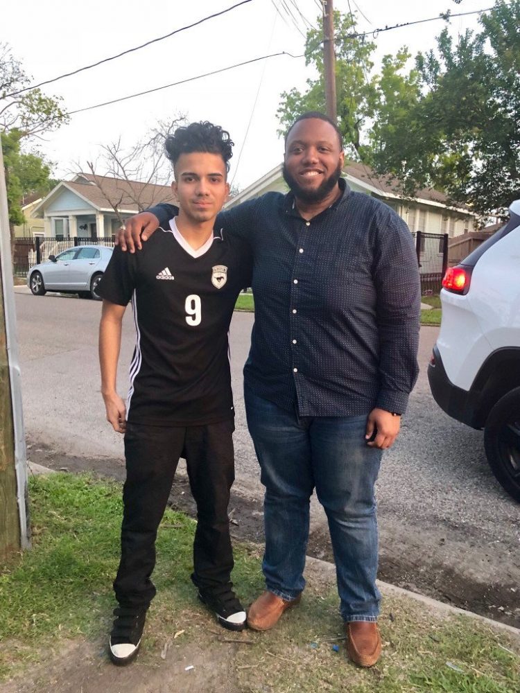 Dennis Rivera Sarmiento (left) poses with Cortez Downey (right), his college counselor. Brandon Roche, the immigration attorney who is representing Rivera Sarmiento, says requesting asylum is one of the options they are considering in order to avoid his deportation to Honduras.