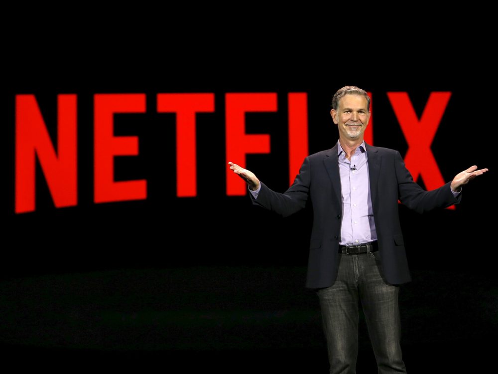 Netflix CEO Reed Hastings delivers a keynote address at the 2016 CES trade show in Las Vegas. Big entertainment rival Disney could challenge the service that made binge-watching popular.
