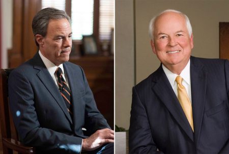 Outgoing Texas Speaker of the House Joe Straus (left) and Steve Allison, who's in the Republican runoff to replace Straus in Texas House District 121.