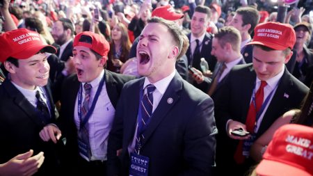Supporters of Donald Trump celebrate on election night 2016 at the New York Hilton Midtown. Despite the Republicans' current political advantage, many conservatives still feel like they are losing their grip on the country