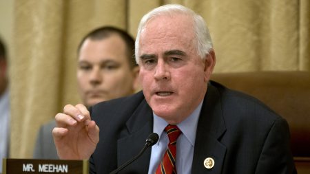 Rep. Patrick Meehan, R-Pa., speaks on Capitol Hill in March. Meehan, who had previously said he would not run for re-election, resigned effective Friday.