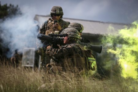 U.S. Marines fire the Carl Gustav rocket system during live-fire training last October. With each firing, the shooter's brain is exposed to pulses of high pressure air emanating from the explosion that travel faster than the speed of sound.