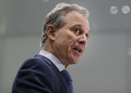 FILE - In this Wednesday, Sept. 6, 2017, file photo, New York Attorney General Eric Schneiderman speaks at a news conference in New York. Schneiderman, who had taken on high-profile roles as an advocate for women's issues and an antagonist to the policies of President Donald Trump, announced late Monday, May 7, 2018, that he would be resigning from office hours after four women he was romantically involved with accused him of physical violence in accounts published by The New Yorker. (AP Photo/Seth Wenig, File)