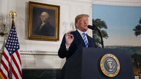 President Trump delivers a statement on the Iran nuclear deal from the Diplomatic Reception Room of the White House Tuesday, May 8.