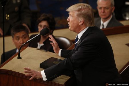 President Donald Trump addresses a joint session of Congress in Washington, D.C., on Feb. 28, 2017.