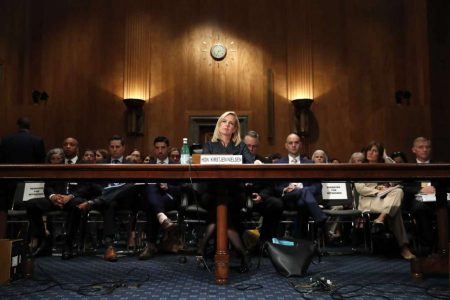 Homeland Security Secretary Kirstjen Nielsen testifies to the Senate Homeland Security Committee, Tuesday, May 15, 2018, on Capitol Hill in Washington.
