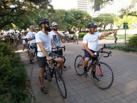 Cyclists depart Houston City Hall on Ride of Silence