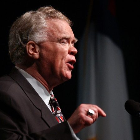 Paige Patterson, president of the Southwestern Baptist Theological Seminary in Fort Worth, Texas, speaks at a meeting in Indianapolis in 2004.