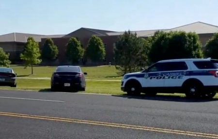 Police is seen near Noblesville West Middle School in Noblesville, Indiana, in this still image obtained from social media video.