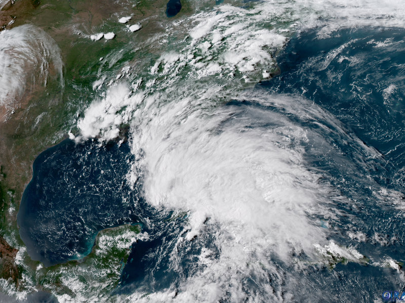 This GOES-16 GeoColor satellite image taken on May 26, at 21:30 UTC, and provided by the National Oceanic and Atmospheric Administration (NOAA), shows Subtropical Storm Alberto in the the Gulf of Mexico. The slow-moving system made landfall on Monday in the Florida Panhandle.
