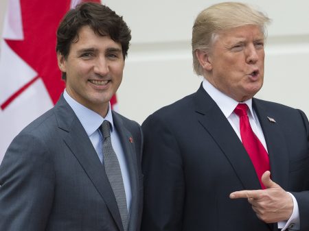 Canadian Prime Minister Justin Trudeau (seen here with President Trump in October) on Thursday called the argument that U.S. steel import tariffs were necessary for national security reasons an "affront" to Canada.
